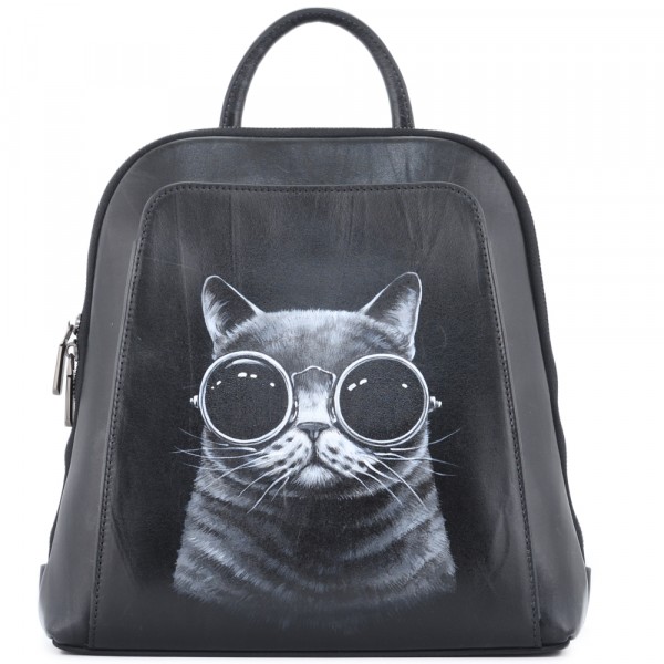 Кожаный рюкзак "Кот в очках" . фото 1