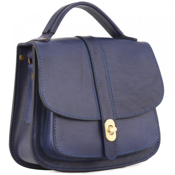 Кожаная сумка ручной работы "Париж" - с ручкой (синий). фото 1