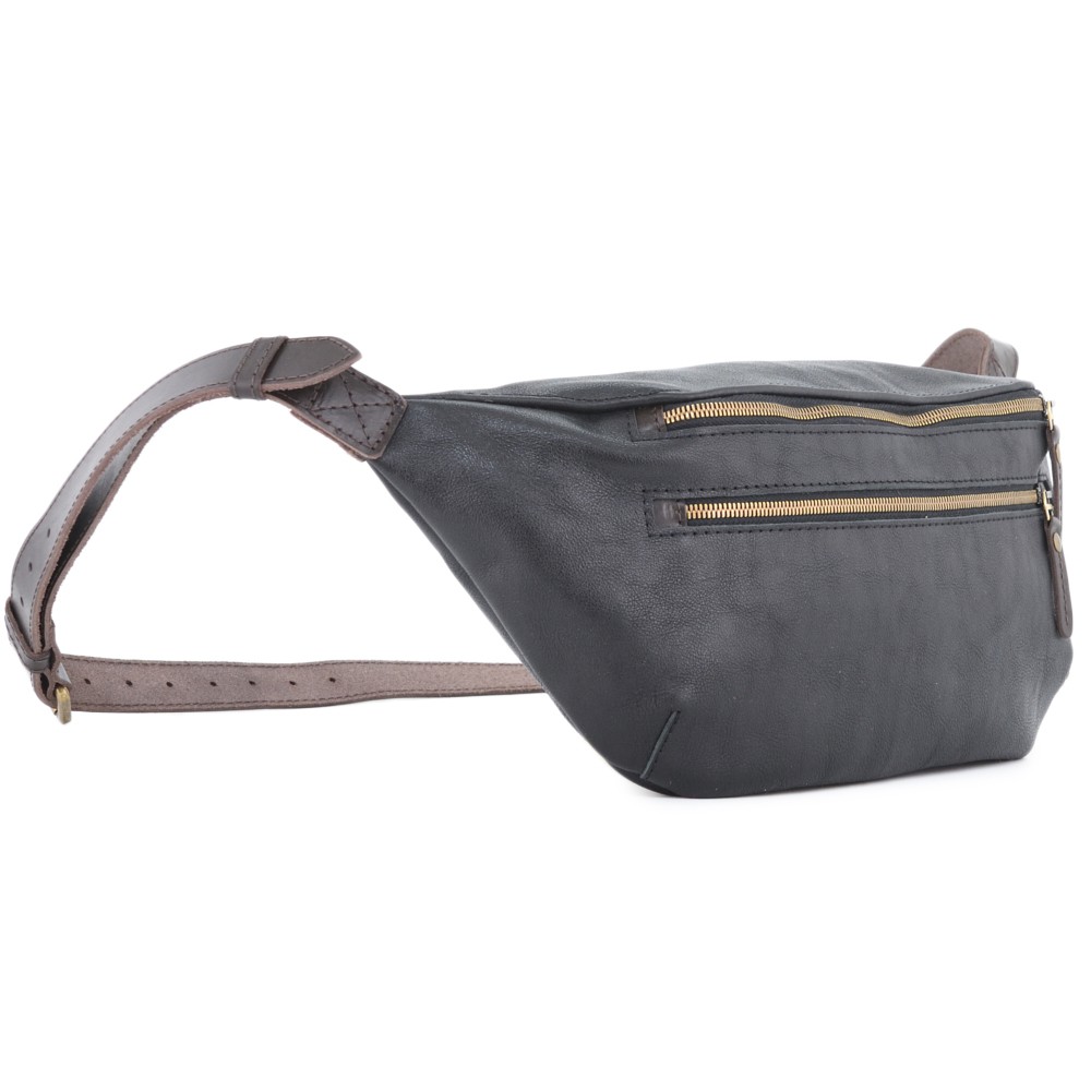 Кожаная сумка на пояс "Манчестер" (чёрный крейзи) 