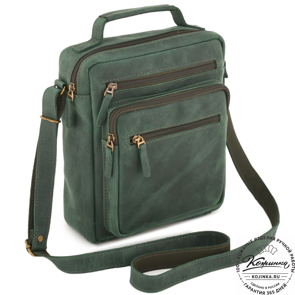  Мужская кожаная сумка "Гектор" (изумруд крейзи)
