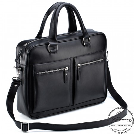 Кожаная деловая сумка "Гофман" (чёрная) 