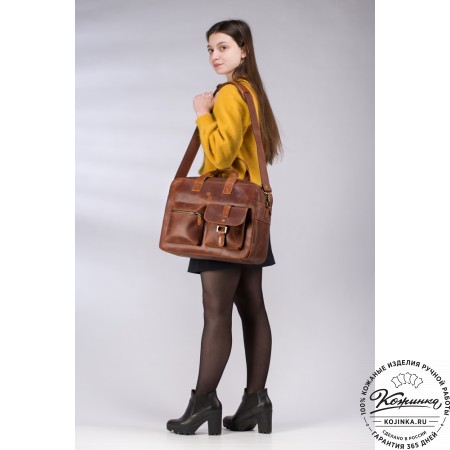 Кожаная деловая сумка "Райли" (коричневый крейзи) 