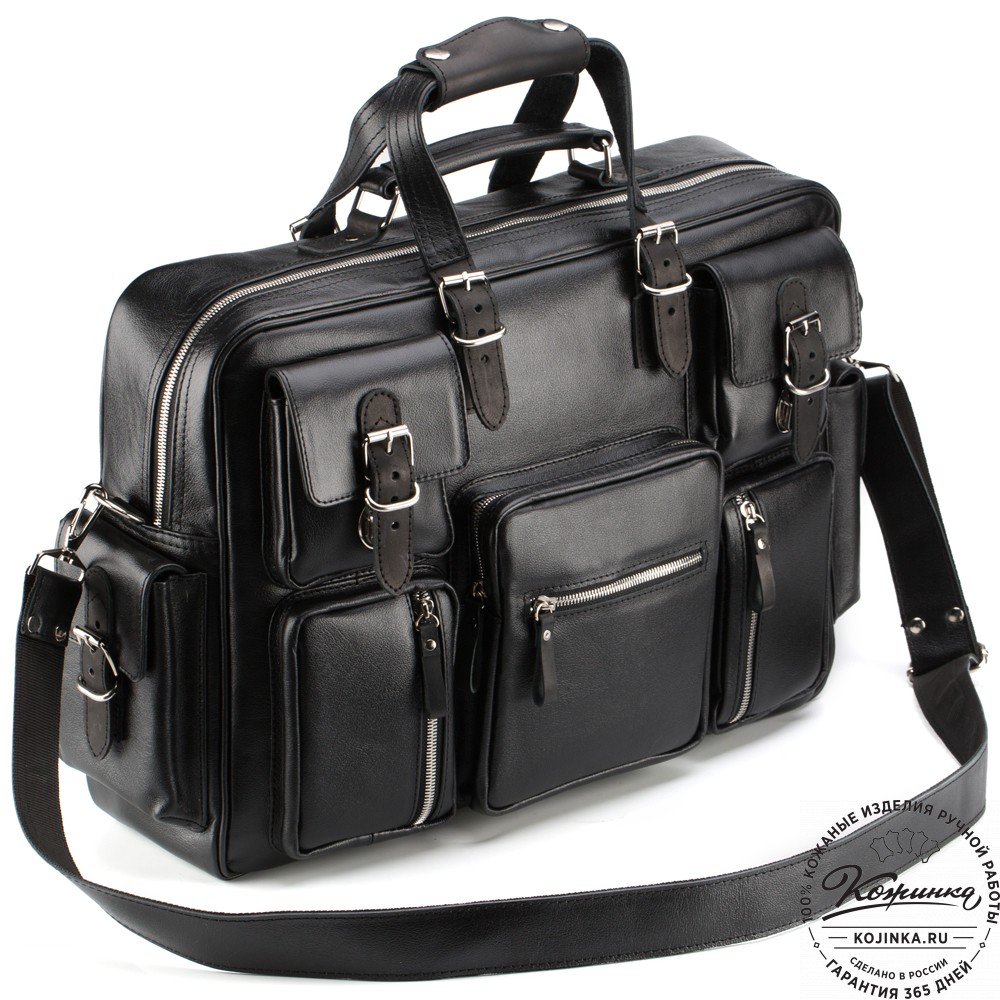 Кожаная деловая сумка для командировок  "Ричард" (чёрная)