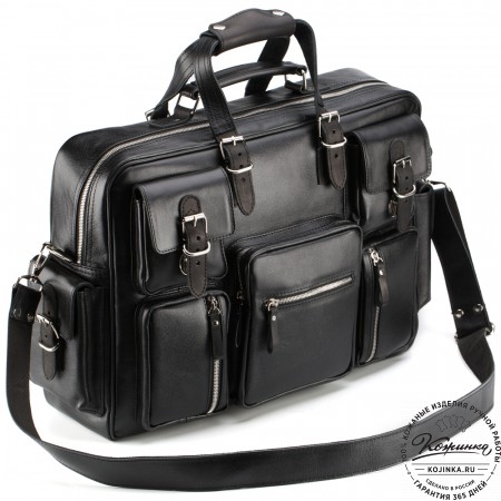 Кожаная деловая сумка для командировок  "Ричард" (чёрная)