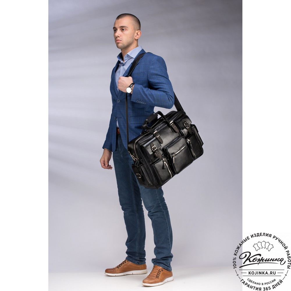 Кожаная деловая сумка для командировок  "Ричард" (чёрная)