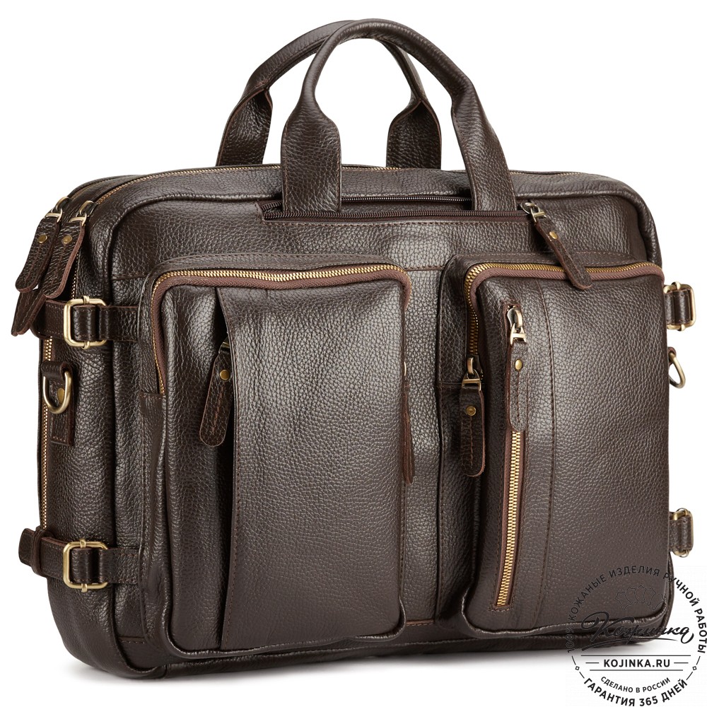 Кожаная сумка-рюкзак "Бигмэн" (тёмно-коричневая)