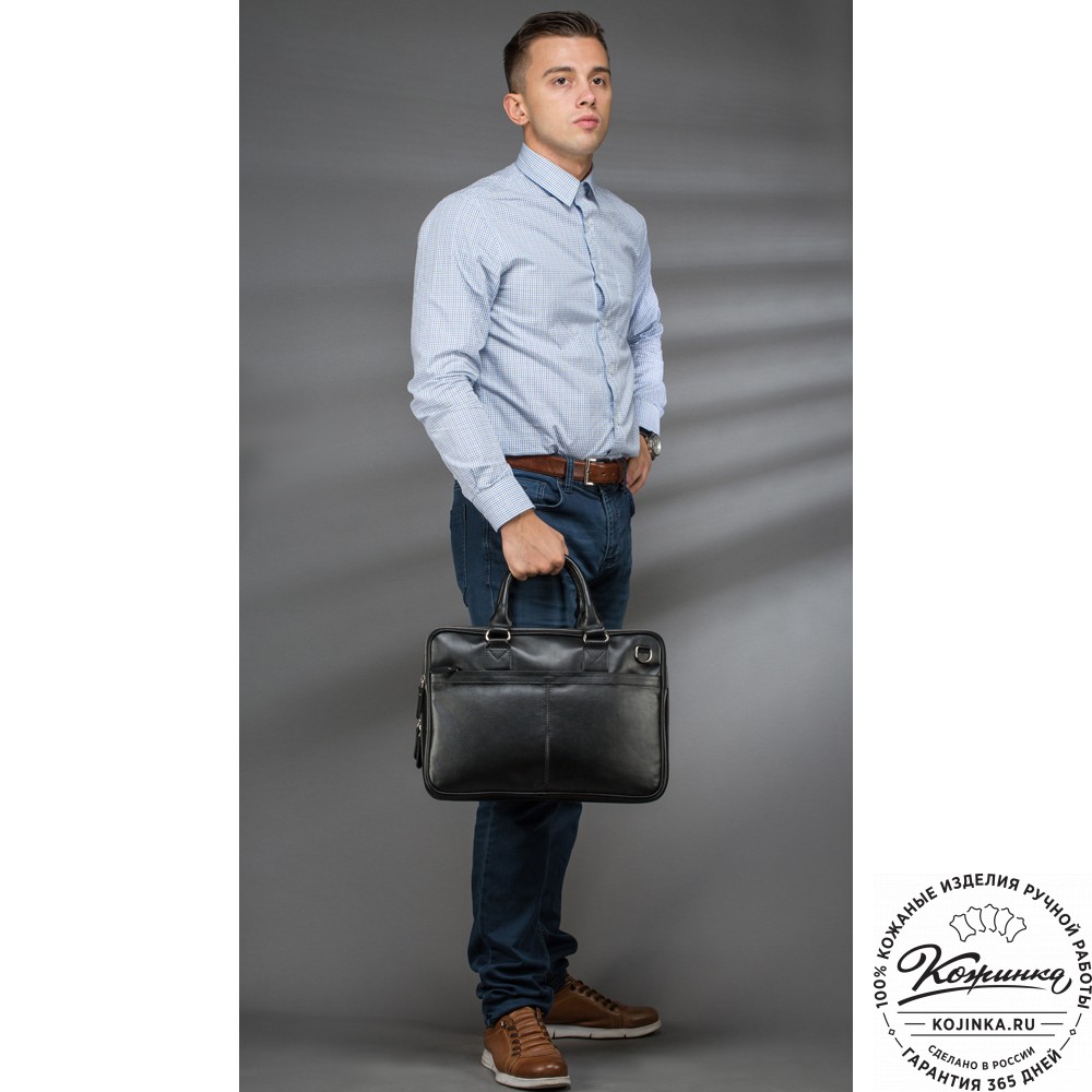 Кожаная деловая сумка "Кларк" (чёрная) 