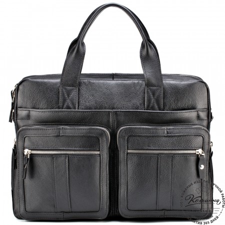 Кожаная деловая сумка "Гильермо" (чёрная) 