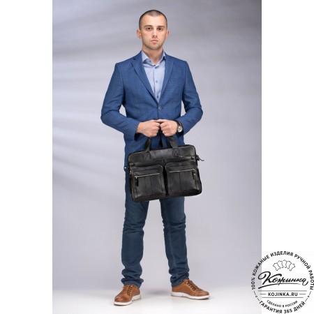 Кожаная деловая сумка "Гильермо" (чёрная) 