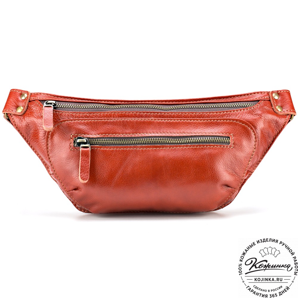 Кожаная сумка на пояс "Рики" (рыжая)