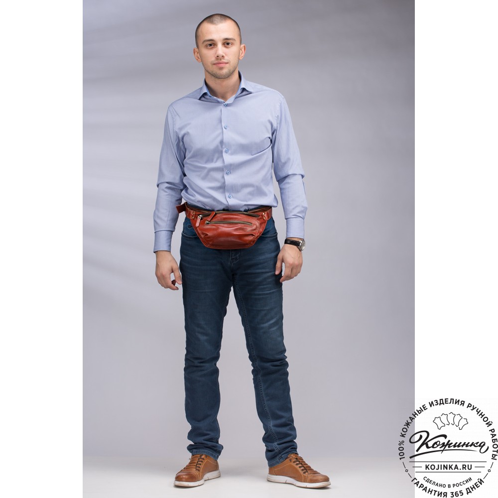 Кожаная сумка на пояс "Рики" (рыжая)