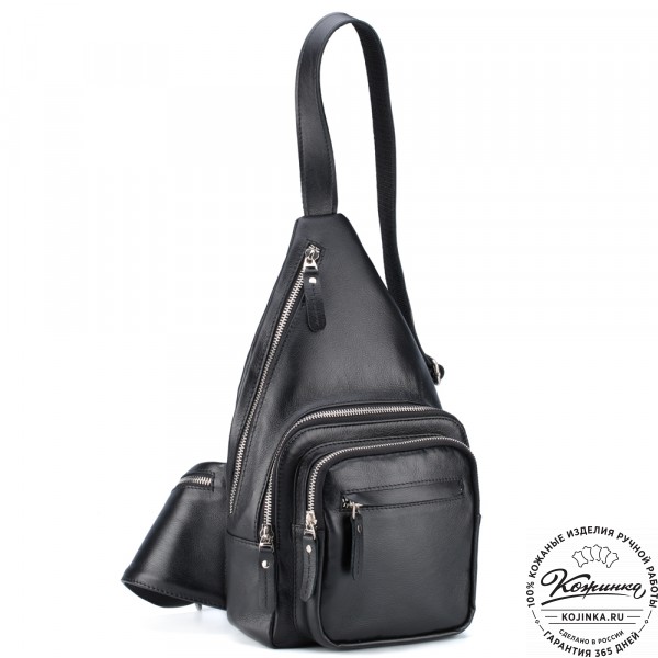 Кожаная нагрудная сумка "Аполлон" (чёрная). фото 1