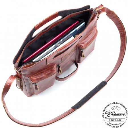 Кожаная деловая сумка "Диего" (рыжий антик)