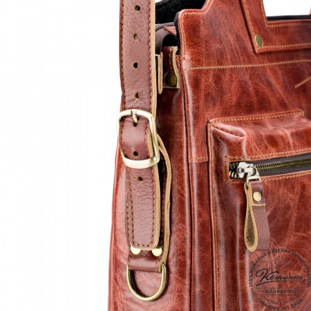 Кожаная деловая сумка "Диего" (рыжий антик)