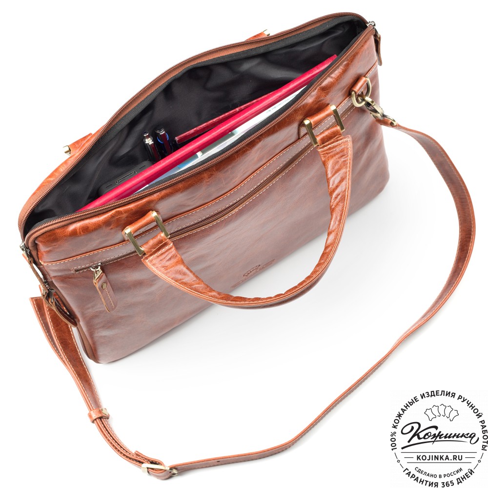 Кожаная деловая сумка "Ральф" (рыжий антик) 