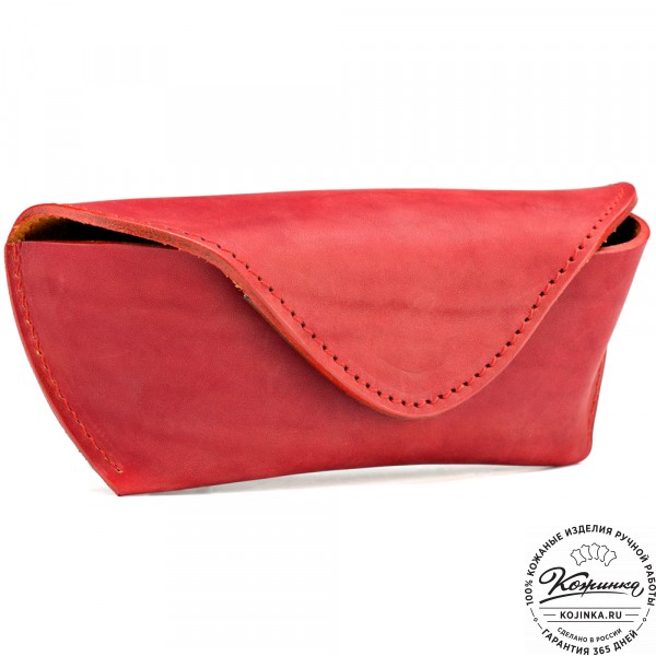 Кожаный футляр для очков из жёсткой кожи (красный) . фото 1