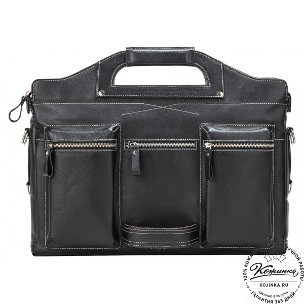 Кожаная деловая сумка "Диего" (черная). фото 1