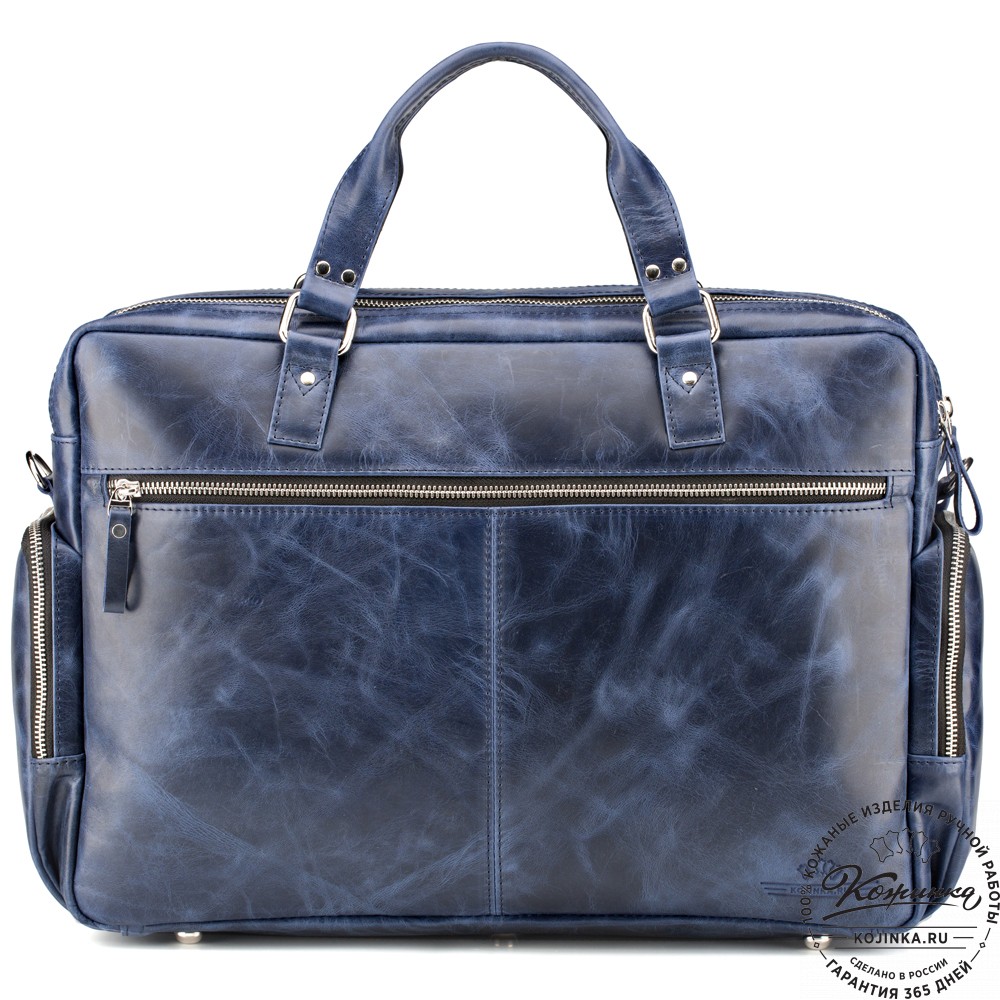 Кожаная деловая сумка для командировок "Бастилия" (синий антик)