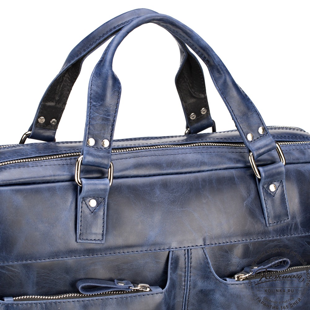 Кожаная деловая сумка для командировок "Бастилия" (синий антик)