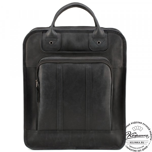 Кожаный рюкзак-сумка "Майкл" (чёрный). фото 1