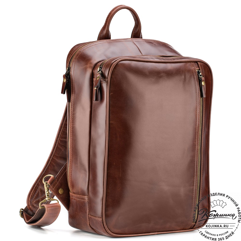 Кожаный рюкзак-сумка "Брюс" (коричневый воск) 