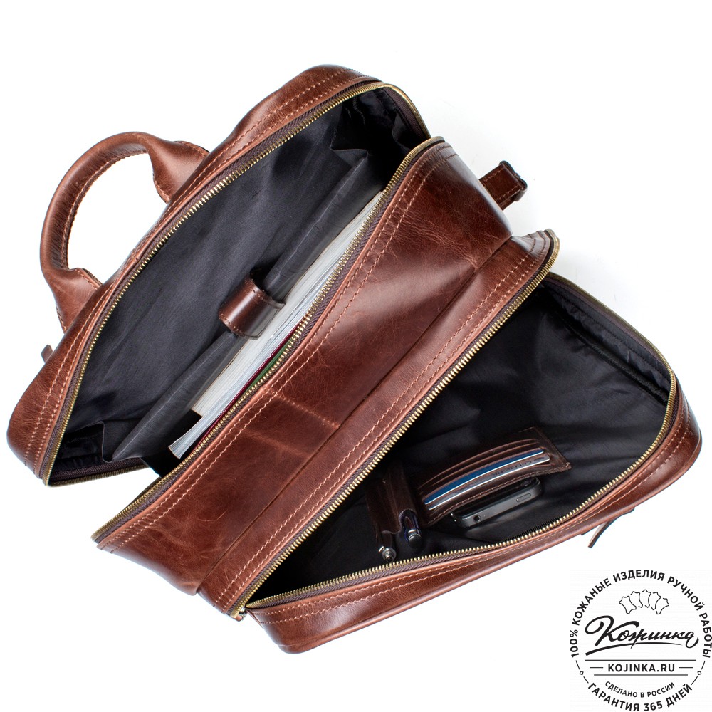 Кожаный рюкзак-сумка "Брюс" (коричневый воск) 