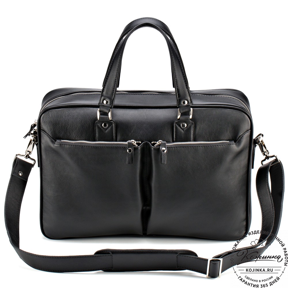 Кожаная деловая сумка "Роберт" (чёрная) 