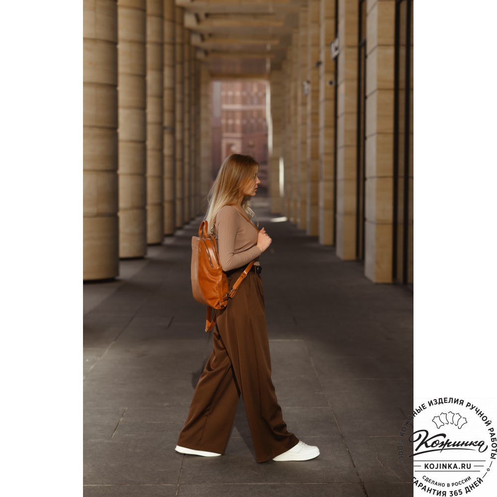 Женский кожаный рюкзак-сумка "Греция" (синий антик)