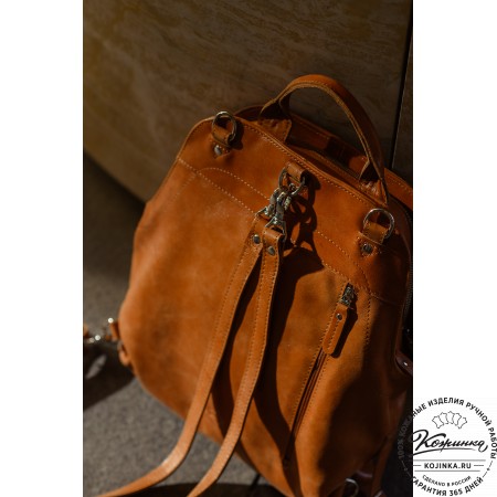 Женский кожаный рюкзак-сумка "Греция" (синий антик)