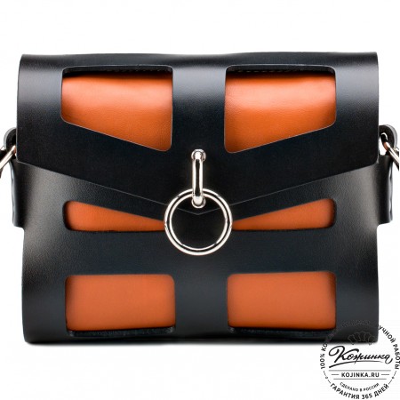 Женская кожаная сумка "Кортни" (чёрная с рыжим) 