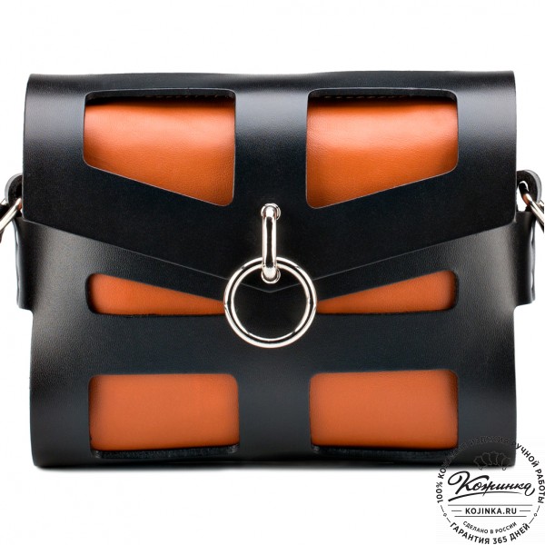 Женская кожаная сумка "Кортни" (чёрная с рыжим) . фото 1
