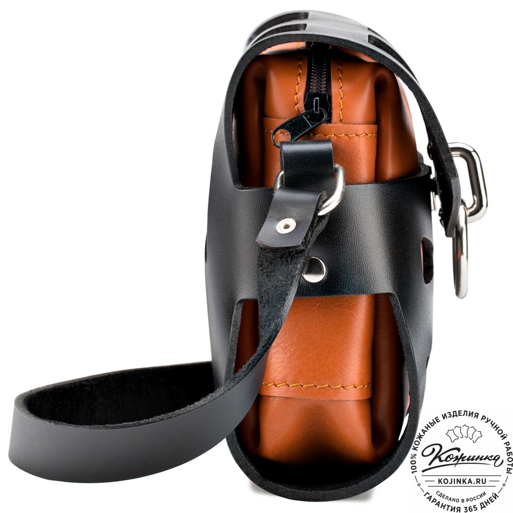 Женская кожаная сумка "Кортни" (чёрная с рыжим) 