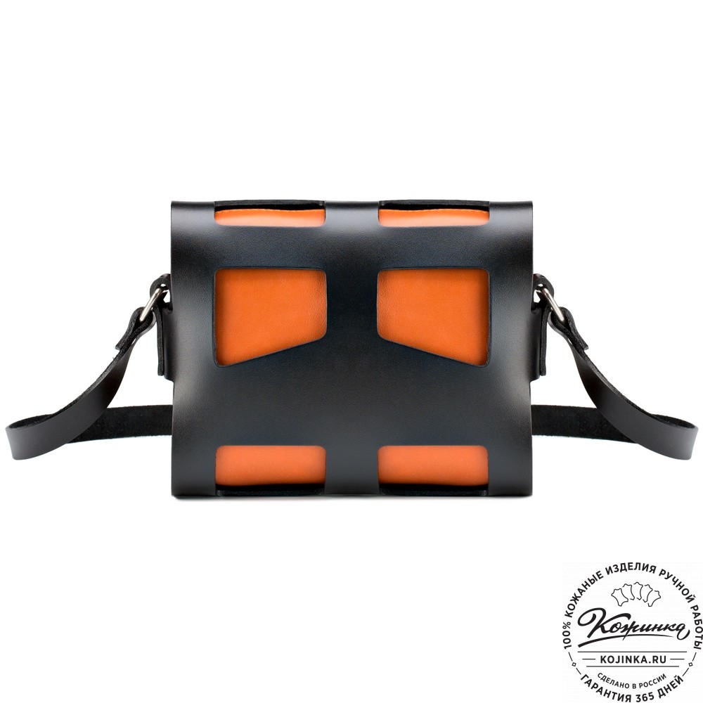 Женская кожаная сумка "Кортни" (чёрная с рыжим) 