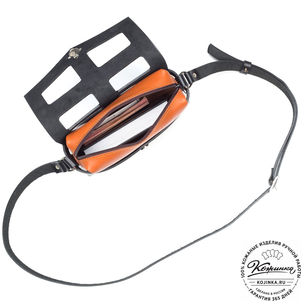 Женская кожаная сумка "Кортни" (чёрная с рыжим) 