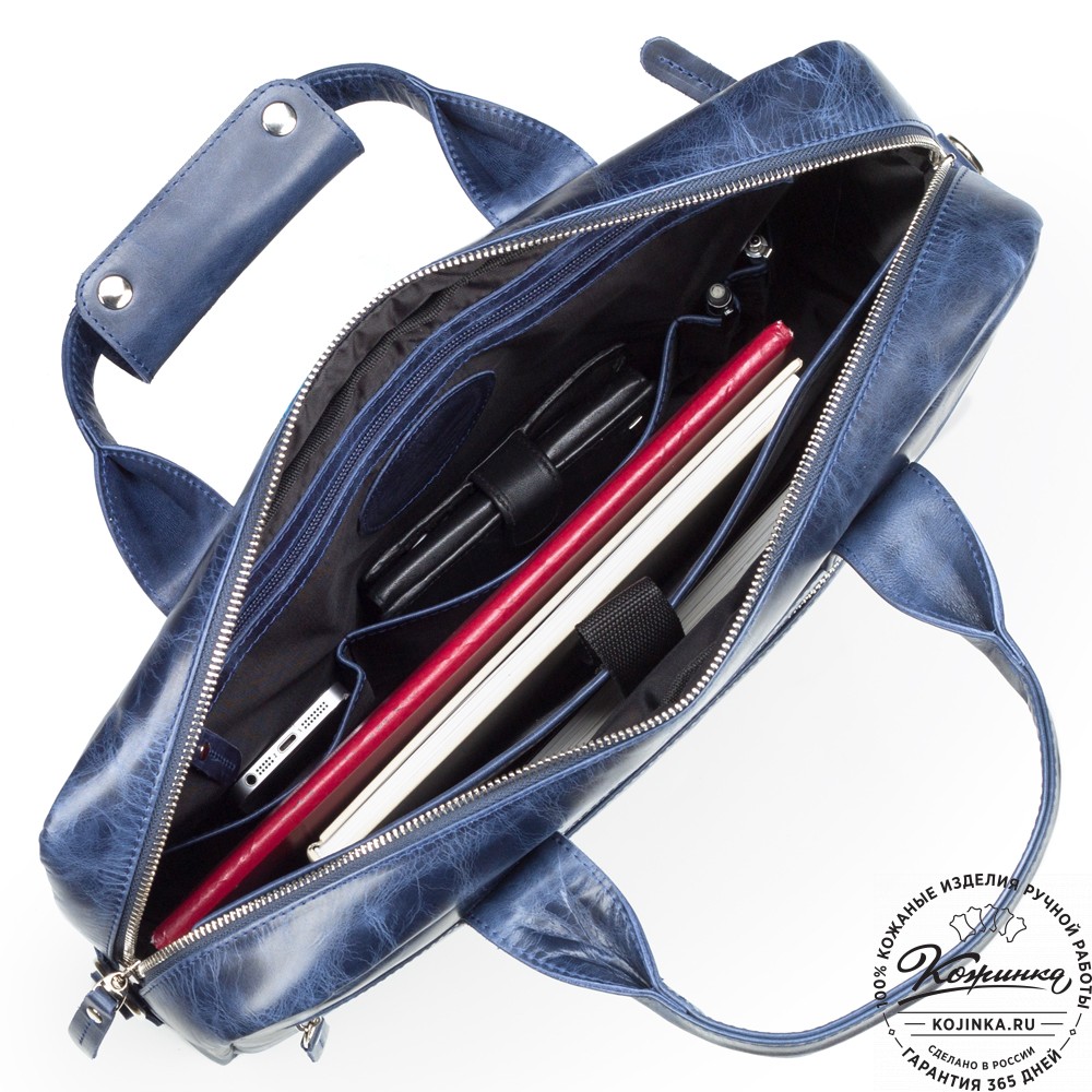 Кожаная деловая сумка "Андерсон" (синий антик) 