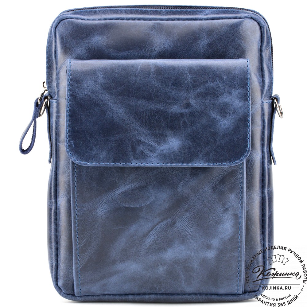 Кожаная нагрудная сумка "Стивен" (синий антик)