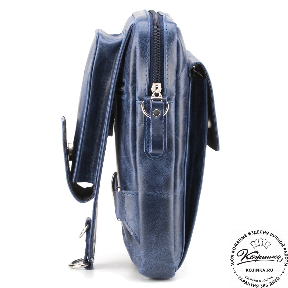 Кожаная нагрудная сумка "Стивен" (синий антик)