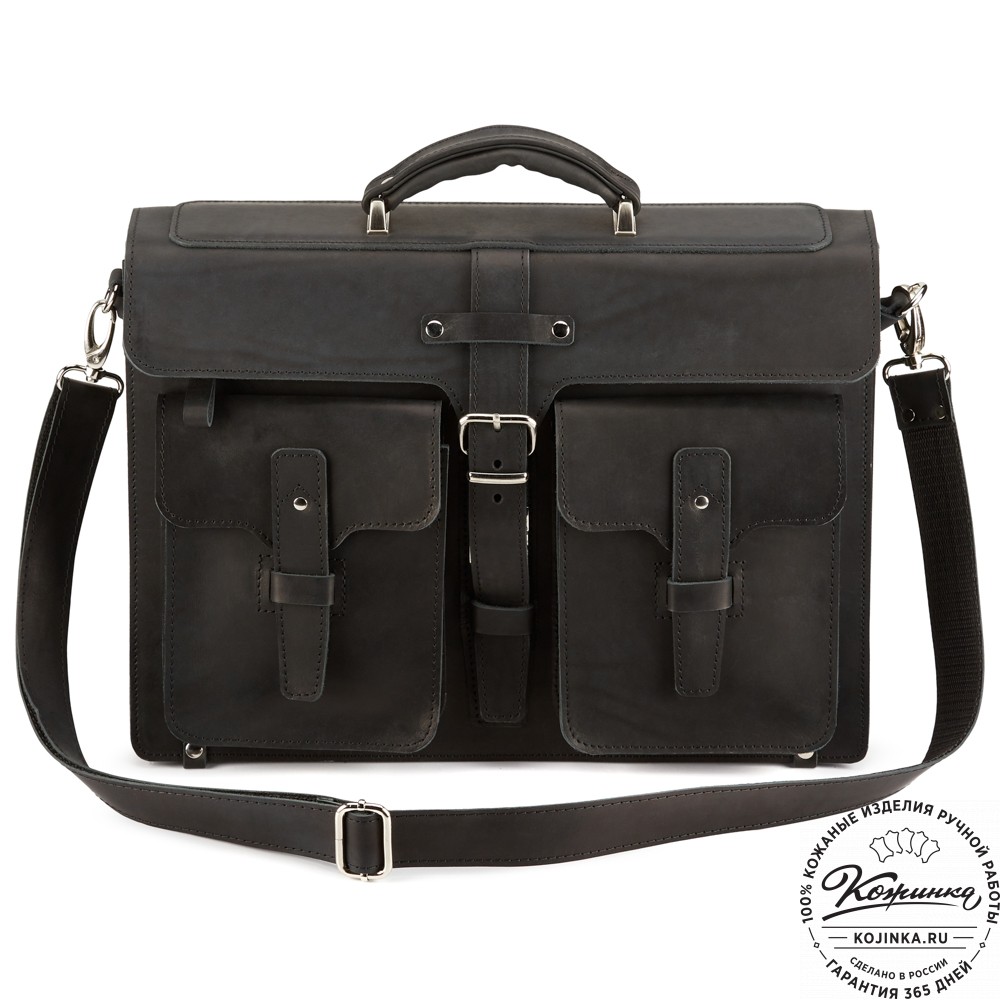 Кожаный портфель "Мирон" (чёрный)