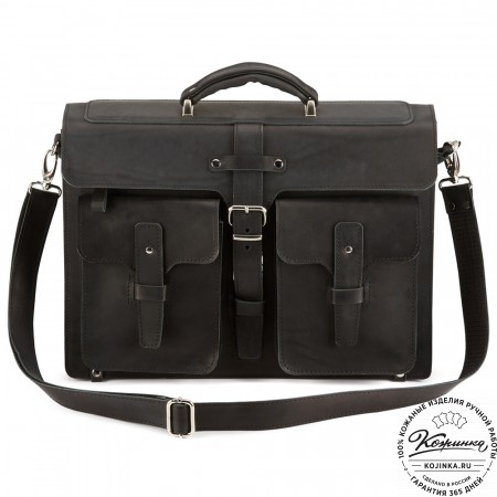 Кожаный портфель "Мирон" (чёрный)