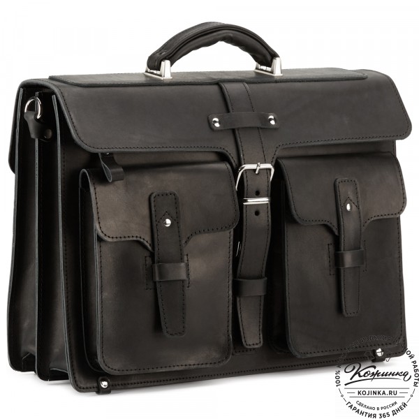Кожаный портфель "Мирон" (чёрный). фото 1