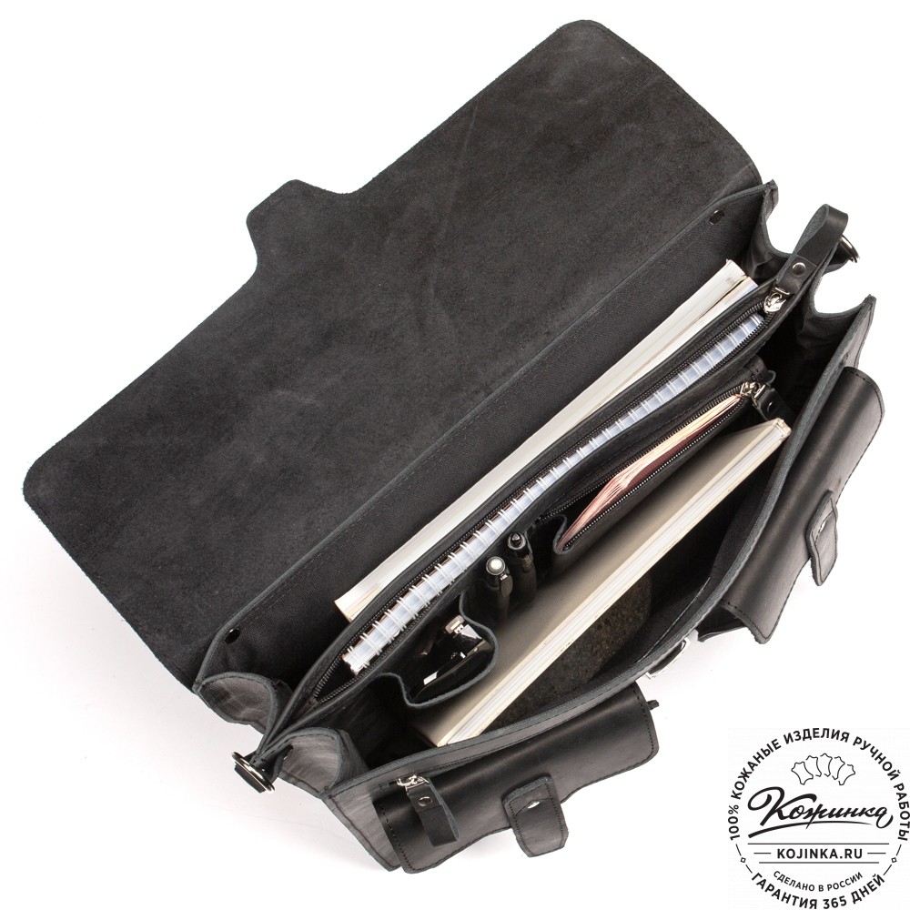 Кожаный портфель "Мирон" (чёрный)