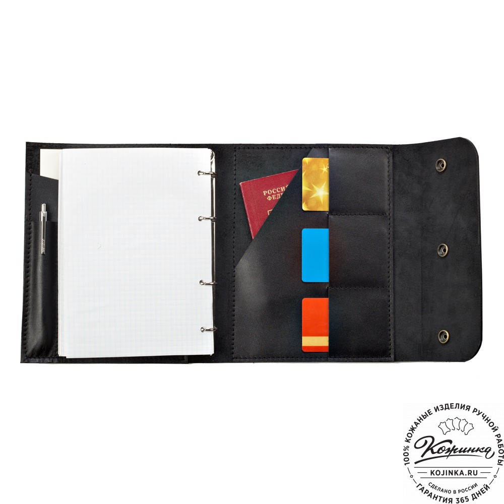Кожаный ежедневник на кольцах "Джексон" (чёрный)