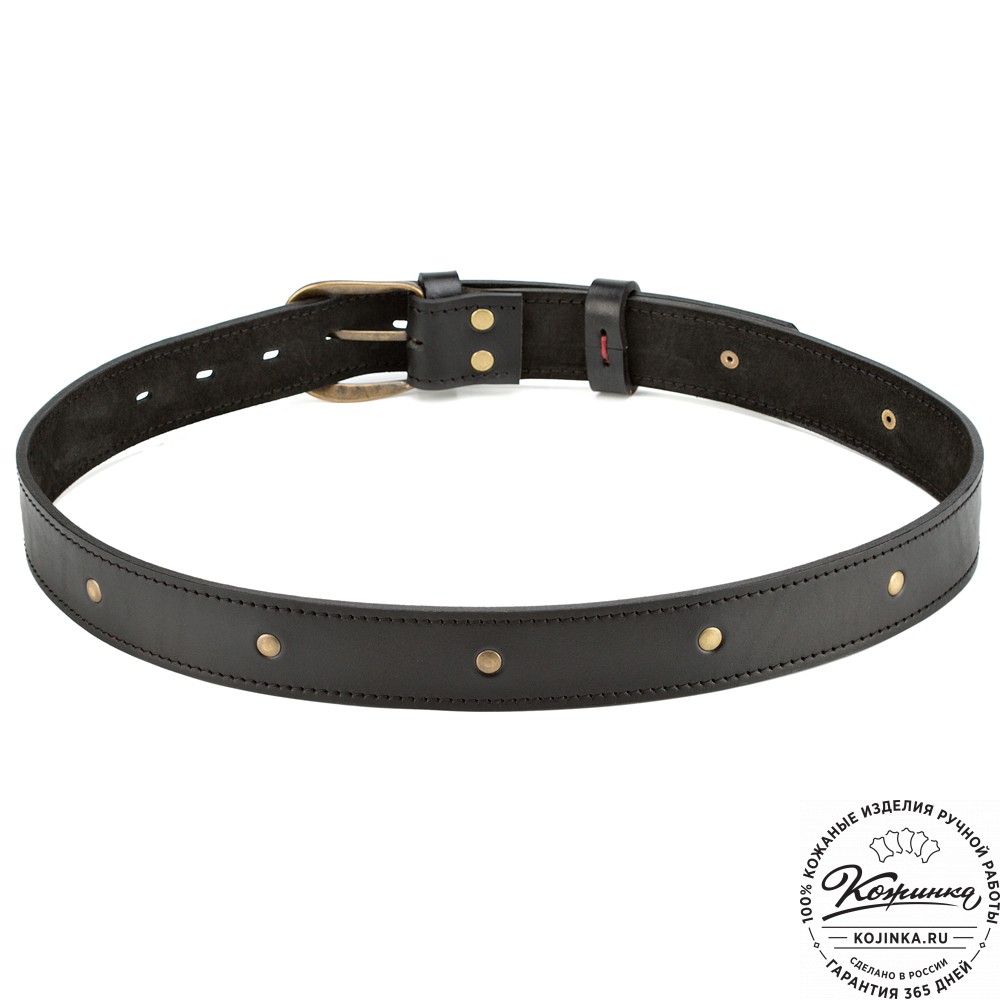Кожаный мужской ремень "Анри" (чёрный с пистонами)
