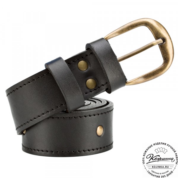 Кожаный мужской ремень "Анри" (чёрный с пистонами). фото 1