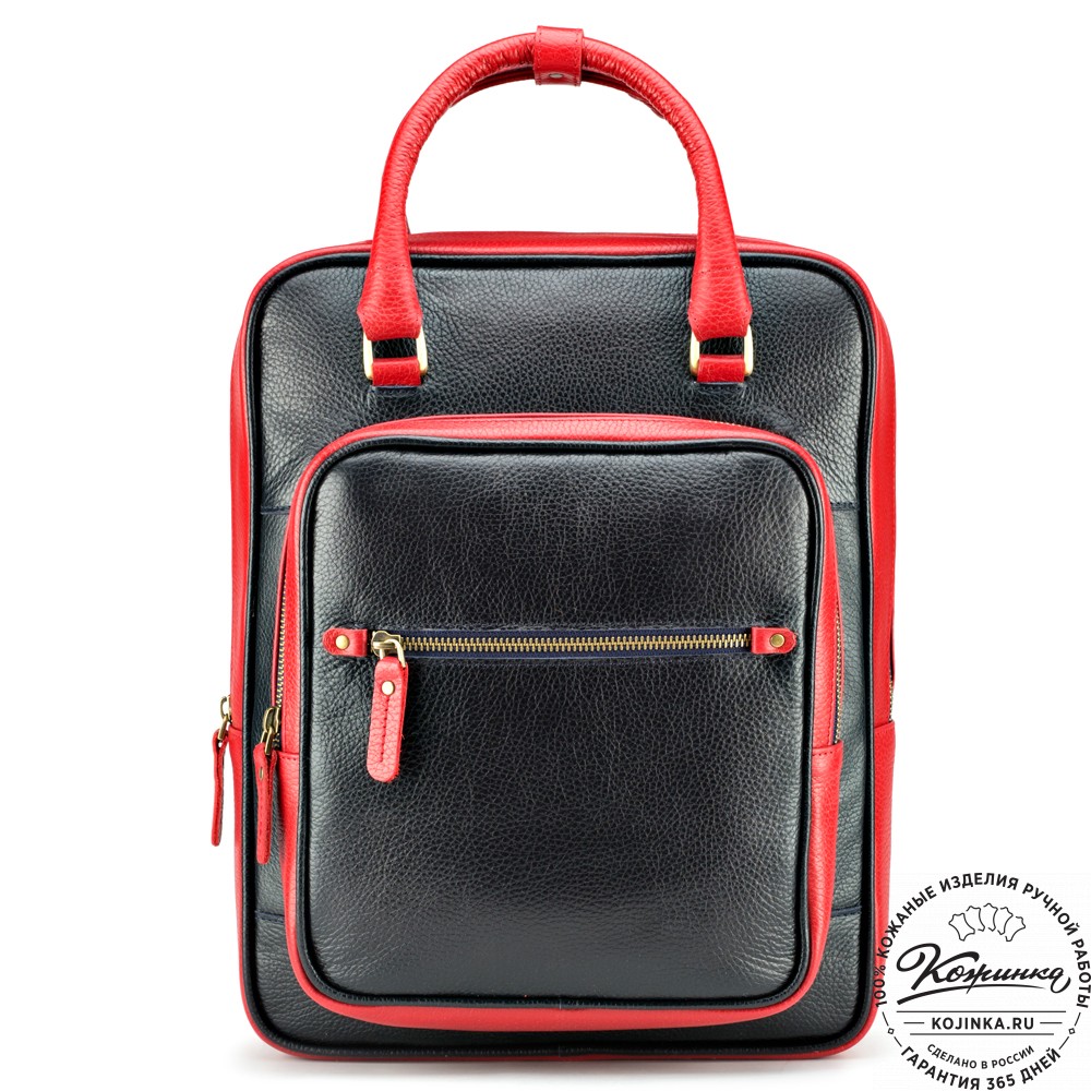 Кожаный рюкзак "Касандра" (синий с красным)