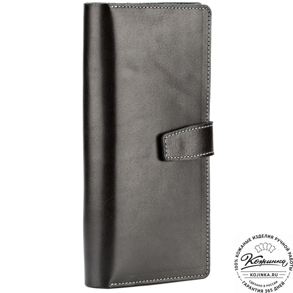 Кожаное портмоне "Тревел" с кармашком для карт Stop RFidй (чёрное)