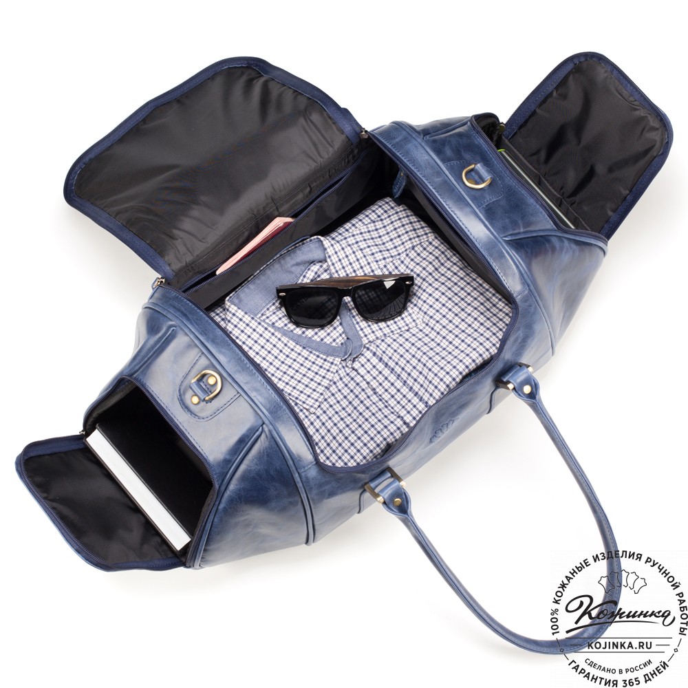 Кожаная дорожно-спортивная сумка "Дональд" (синий антик)