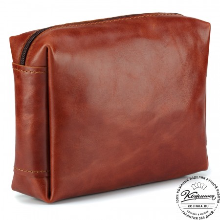 Кожаная косметичка "Прима" (рыжий глянец)