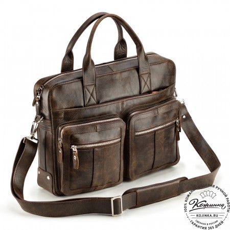 Кожаная деловая сумка "Гильермо" (коричневая наппа) 