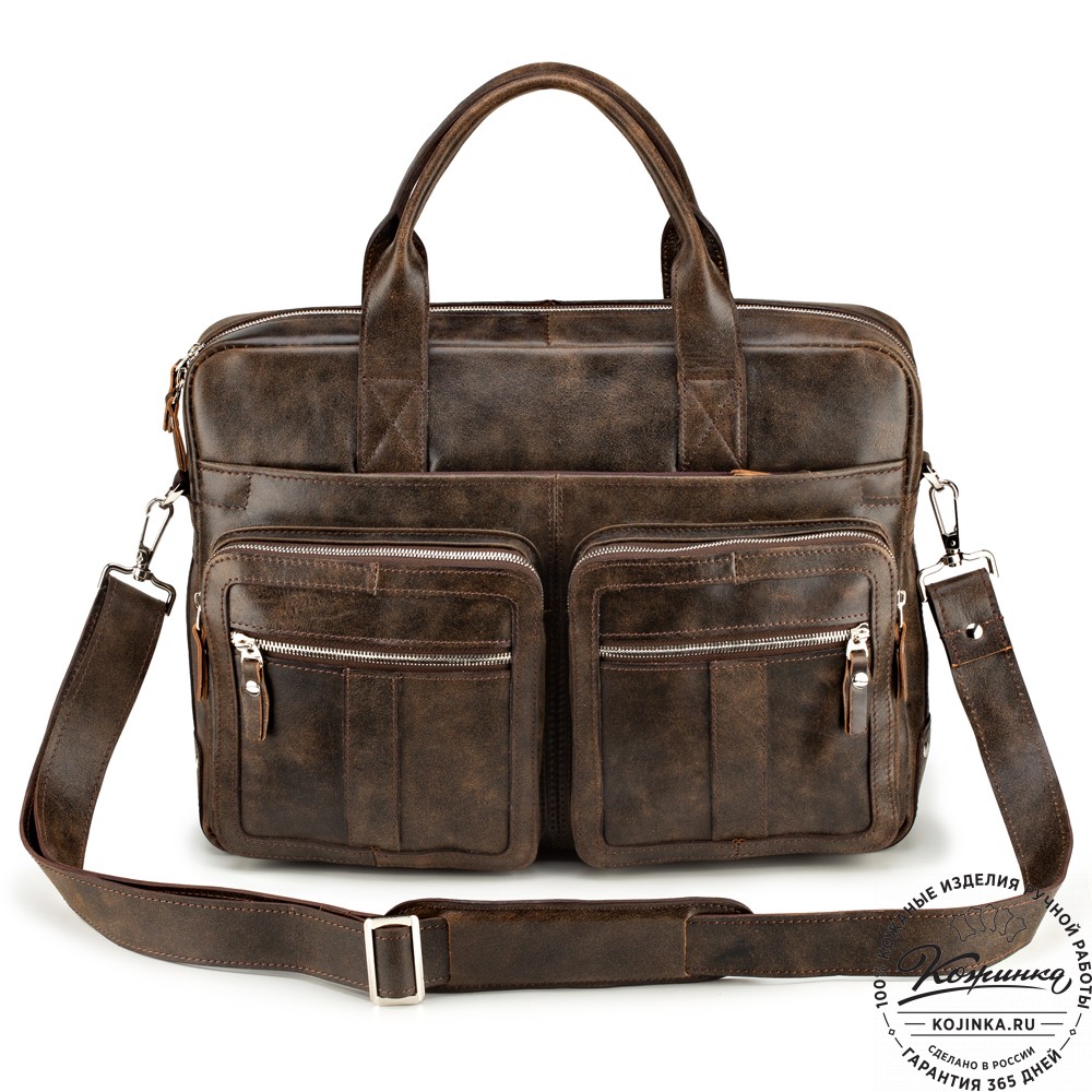 Кожаная деловая сумка "Гильермо" (коричневая наппа) 